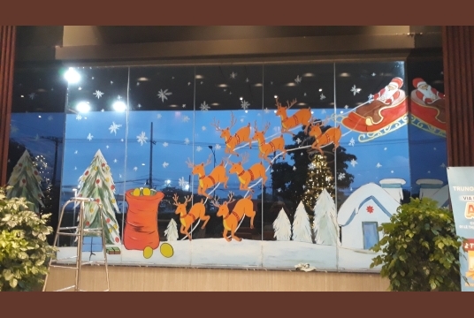 Tranh Vẽ Đàn Tuần Lộc Kéo Xe Ông Già Noel