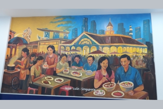 Vẽ Tranh Tường Đường Phố Trang Trí Tiệm Bánh