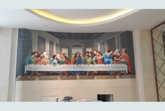 Vẽ tranh Bữa tiệc ly trang trí Thẩm mỹ viện quốc tế